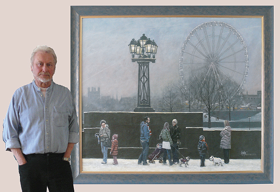 Contemporary painting by Terry Mullen exploring inverted perspective - Ferris Wheel, Chester, Christmas 2010